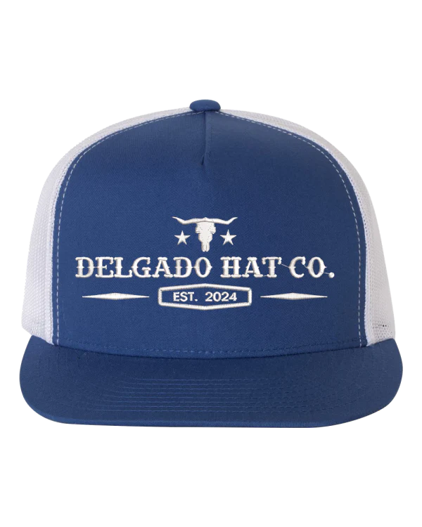 Royal Blue/White Long Horn Skull Delgado Hat Co. Snapback