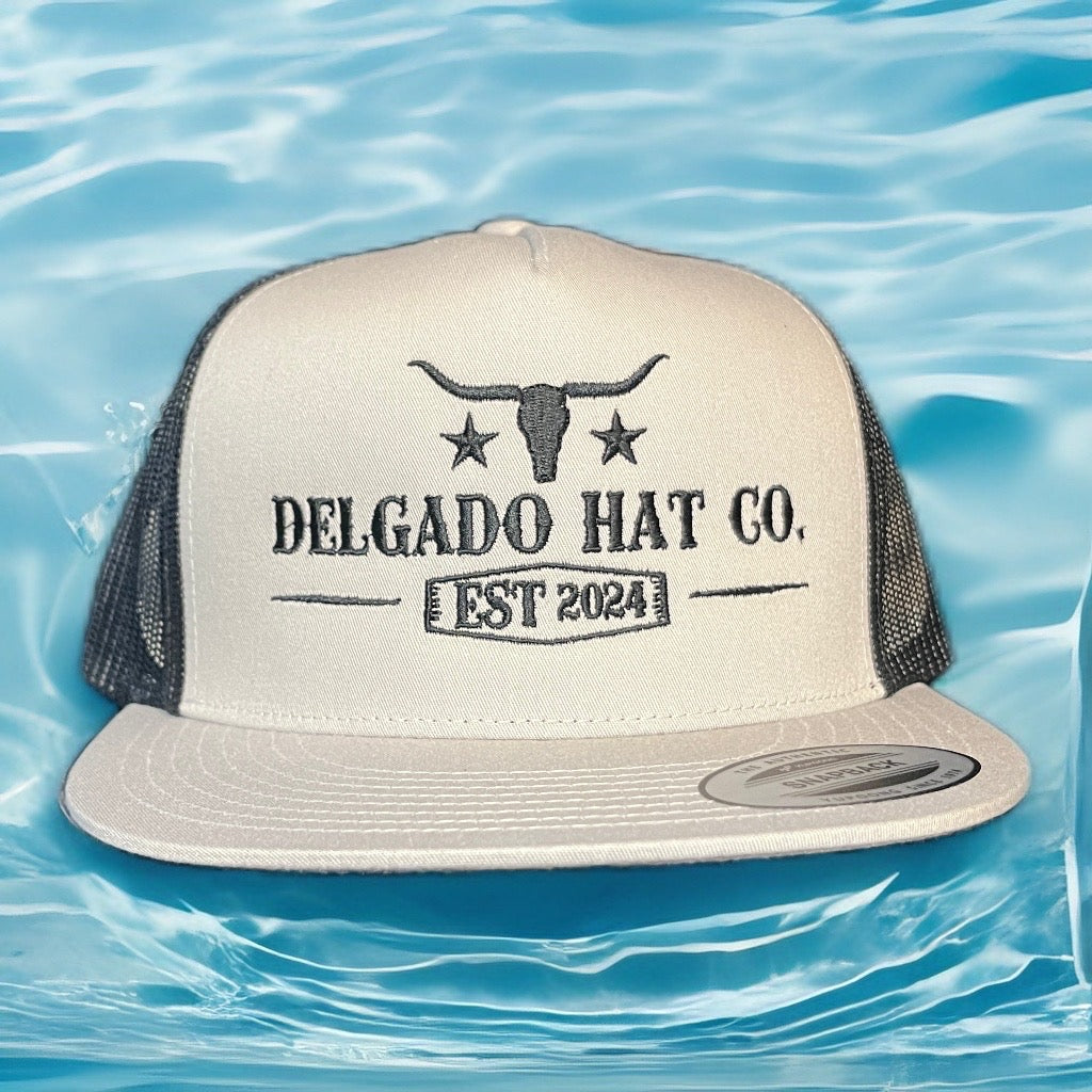 Gray/Black Long Horn Skull Delgado Hat Co. Snapback
